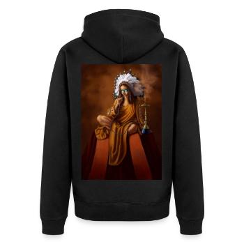 Weiblicher indischer Schamane mit Kopfschmuck - Unisex Premium Bio Zip Hoodie - Schwarz - Hinten - Nico (187cm)