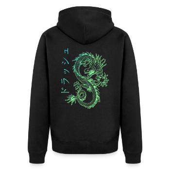 Japanischer Drache Kanji Streetwear Dragon E-Boy - Unisex Premium Bio Zip Hoodie - Schwarz - Hinten - Nico (187cm)