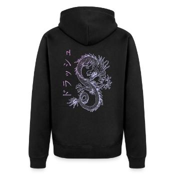 Japanischer Pastell Vaporwave Streetwear Dragon - Unisex Premium Bio Zip Hoodie - Schwarz - Hinten - Nico (187cm)