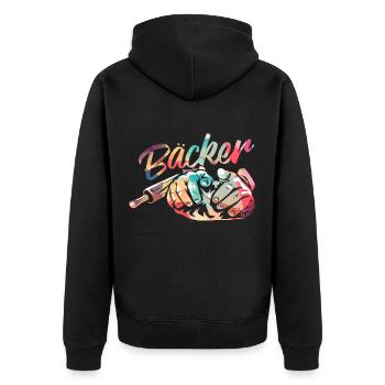 baker - Unisex Premium Organic Zip Hoodie - black - Back - Nico (187cm)