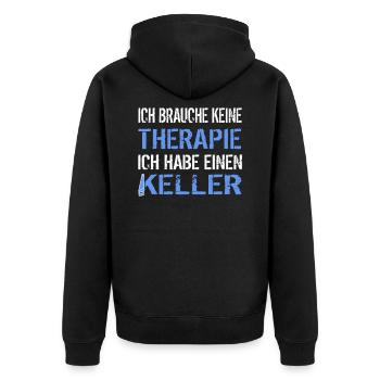 Heimwerker Werkstatt Keller statt Therapie - Unisex Premium Bio Zip Hoodie - Schwarz - Hinten - Nico (187cm)