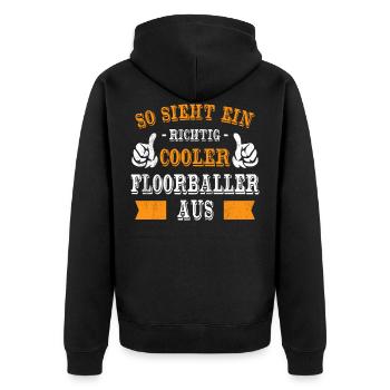 Unihockey Floorball - Unisex Premium Bio Zip Hoodie - Schwarz - Hinten - Nico (187cm)