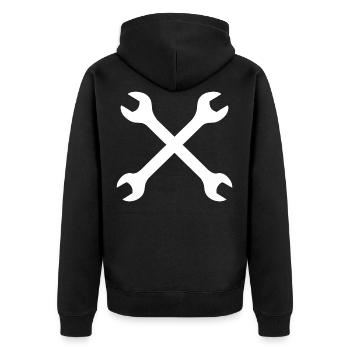 Mechaniker, Werkstatt, Männer, Frauen, Geschenk - Unisex Premium Bio Zip Hoodie - Schwarz - Hinten - Nico (187cm)