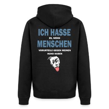 Ich Hasse Menschen Vorurteile Listenhunde Pitbull - Unisex Premium Bio Zip Hoodie - Schwarz - Hinten - Nico (187cm)