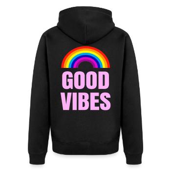 Good vibes - Unisex Premium Organic Zip Hoodie - black - Back - Nico (187cm)