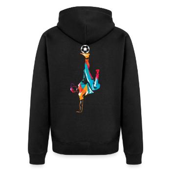 Freestyle soccer Fußball football - Unisex Premium Bio Zip Hoodie - Schwarz - Hinten - Nico (187cm)