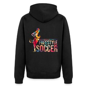 Freestyle Football Soccer Fußball - Unisex Premium Bio Zip Hoodie - Schwarz - Hinten - Nico (187cm)