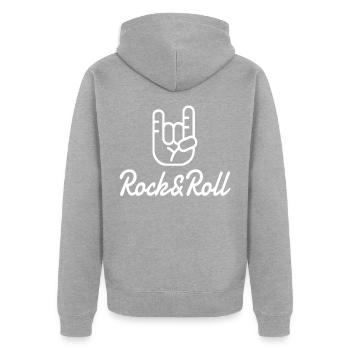 Rock n Roll - Unisex Premium Bio Zip Hoodie - Grau meliert - Hinten - Nico (187cm)