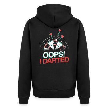 Oops I Darted Lustiges Dartspieler - Unisex Premium Bio Zip Hoodie - Schwarz - Hinten - Nico (187cm)