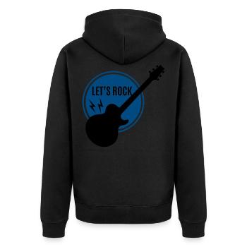 Gitarre - Guitar / Let's Rock !!!! ROCKBAND - Unisex Premium Bio Zip Hoodie - Schwarz - Hinten - Nico (187cm)