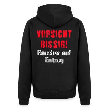 Vorsicht bissig! Raucher auf Entzug - Unisex Premium Bio Zip Hoodie - Schwarz - Hinten - Nico (187cm)