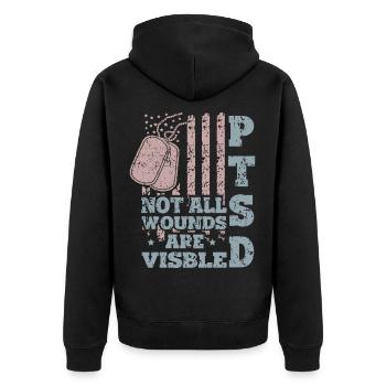PTSD Nicht alle Wunden sind sichtbar - Unisex Premium Bio Zip Hoodie - Schwarz - Hinten - Nico (187cm)