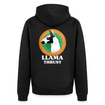 Llamathrust Llama Lama Thrust - Unisex Premium Bio Zip Hoodie - Schwarz - Hinten - Nico (187cm)