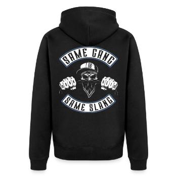 Mannheim 68 Slang Gang - Unisex Premium Bio Zip Hoodie - Schwarz - Hinten - Nico (187cm)