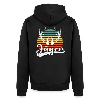 Jäger jagen Hirsche Jagd Hirsch Wildschwein - Unisex Premium Bio Zip Hoodie - Schwarz - Hinten - Nico (187cm)