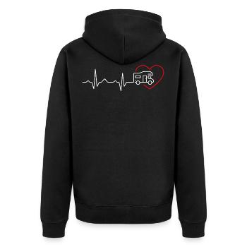 Wohnmobil Geschenk Damen Herren Herz Frequenz - Unisex Premium Bio Zip Hoodie - Schwarz - Hinten - Nico (187cm)