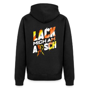 Lack mich am Arsch - Lackierer Autolackierer - Unisex Premium Bio Zip Hoodie - Schwarz - Hinten - Nico (187cm)
