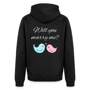 Wedding proposal - Unisex Premium Organic Zip Hoodie - black - Back - Nico (187cm)