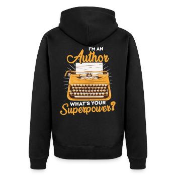 I am an author, what is your superpower? - Unisex Premium Organic Zip Hoodie - black - Back - Nico (187cm)