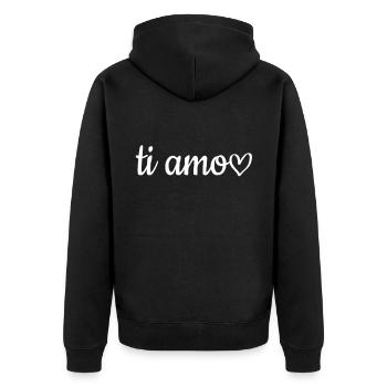 Valentinstag Geschenk - Unisex Premium Bio Zip Hoodie - Schwarz - Hinten - Nico (187cm)