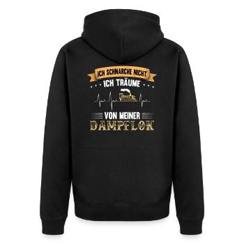 Ich schnarche nicht ich träume von meiner Dampflok - Unisex Premium Bio Zip Hoodie - Schwarz - Hinten - Nico (187cm)