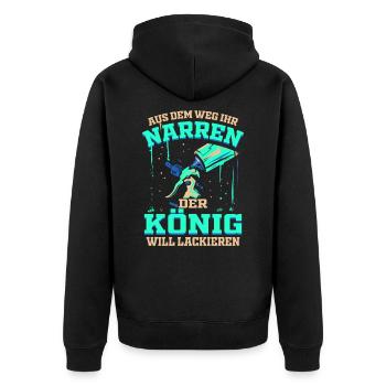Der König will Lackieren Autolackierer & Lackierer - Unisex Premium Bio Zip Hoodie - Schwarz - Hinten - Nico (187cm)
