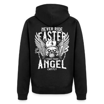 Never Ride Faster - Unisex Premium Organic Zip Hoodie - black - Back - Nico (187cm)