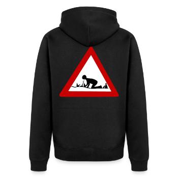 Vorsicht Kotzen Vatertag Alkohol - Unisex Premium Bio Zip Hoodie - Schwarz - Hinten - Nico (187cm)