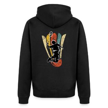 Federball Badminton Schläger Badmintonspieler - Unisex Premium Bio Zip Hoodie - Schwarz - Hinten - Nico (187cm)