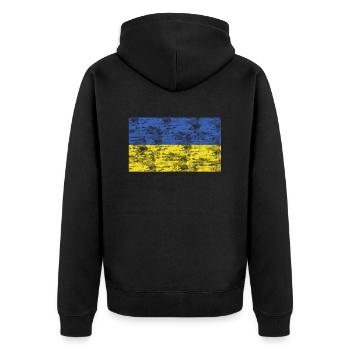 Ukraine Flagge - Unisex Premium Bio Zip Hoodie - Schwarz - Hinten - Nico (187cm)