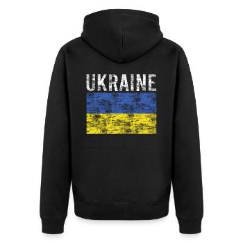 Ukraine Flagge - Unisex Premium Bio Zip Hoodie - Schwarz - Hinten - Nico (187cm)