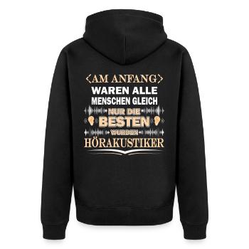 Hörakustiker - Unisex Premium Bio Zip Hoodie - Schwarz - Hinten - Nico (187cm)