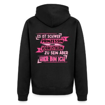 Hörakustikerin und Prinzessin - Unisex Premium Bio Zip Hoodie - Schwarz - Hinten - Nico (187cm)