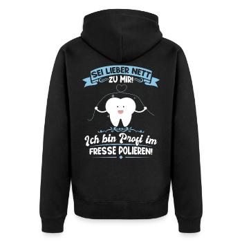 Zahnarzthelferin Zahnmedizinische Fachangestellte - Unisex Premium Bio Zip Hoodie - Schwarz - Hinten - Nico (187cm)