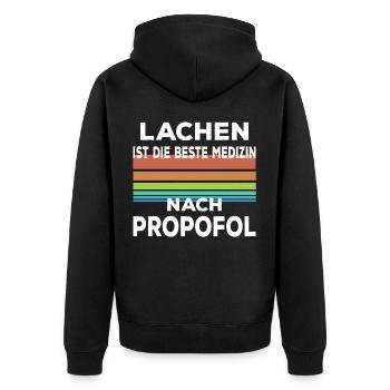 Anästhesie propofol lustiger Spruch - Unisex Premium Bio Zip Hoodie - Schwarz - Hinten - Nico (187cm)