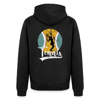 Tennis Retro Vintage Trainer Damen Tennisspielerin - Unisex Premium Bio Zip Hoodie - Schwarz - Hinten - Nico (187cm)