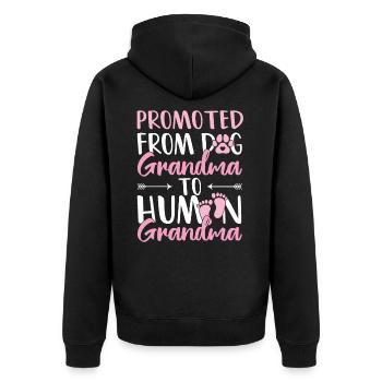 Promoted Dog Grandma Human Grandma Zukünftige Oma - Unisex Premium Bio Zip Hoodie - Schwarz - Hinten - Nico (187cm)