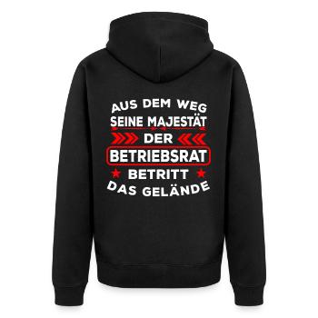Seine Majestät der Betriebsrat - Unisex Premium Bio Zip Hoodie - Schwarz - Hinten - Nico (187cm)