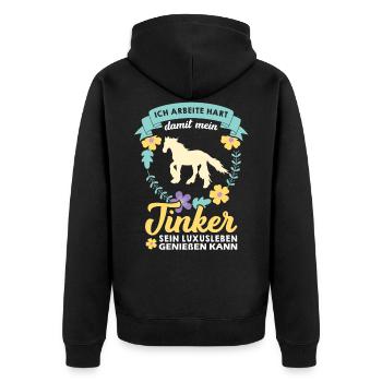 Irish Tinker Gypsy Cob Pferd Pferdemädchen - Unisex Premium Bio Zip Hoodie - Schwarz - Hinten - Nico (187cm)