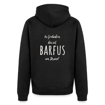In Gedanken bin ich barfuß am Strand Beach Spruch - Unisex Premium Bio Zip Hoodie - Schwarz - Hinten - Nico (187cm)