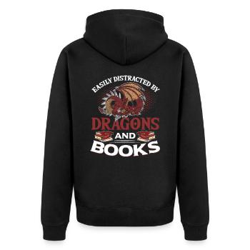 Dragons And Books Fantasy Book Lover - Unisex Premium Organic Zip Hoodie - black - Back - Nico (187cm)