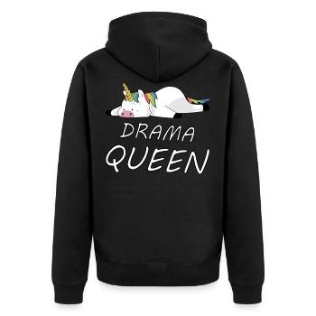 Einhorn Unicorn Drama Queen witziges Geschenk - Unisex Premium Bio Zip Hoodie - Schwarz - Hinten - Nico (187cm)
