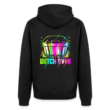 Dutch Oven Artwork - Dopfen Grillmeister Geschenk - Unisex Premium Bio Zip Hoodie - Schwarz - Hinten - Nico (187cm)