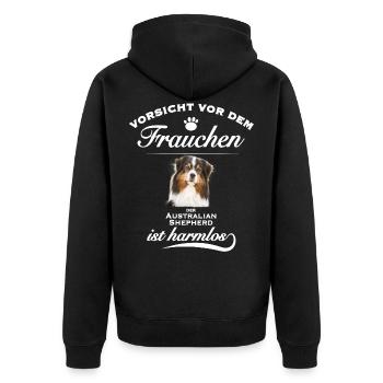 Aussie - Aussie Hund - Australian Shepherd - Unisex Premium Bio Zip Hoodie - Schwarz - Hinten - Nico (187cm)