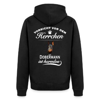 Dobermann - Vorsicht vor dem Herrchen - Unisex Premium Bio Zip Hoodie - Schwarz - Hinten - Nico (187cm)