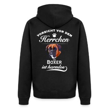 Boxer - Vorsicht vor dem Herrchen - Hund harmlos - Unisex Premium Bio Zip Hoodie - Schwarz - Hinten - Nico (187cm)