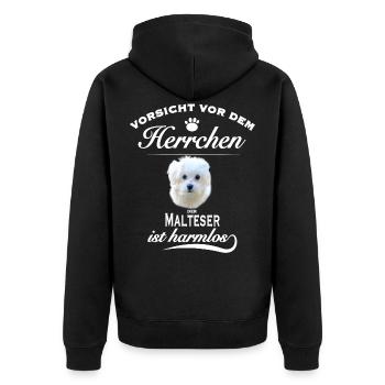 Vorsicht vor dem Herrchen - Malteser ist harmlos - Unisex Premium Bio Zip Hoodie - Schwarz - Hinten - Nico (187cm)