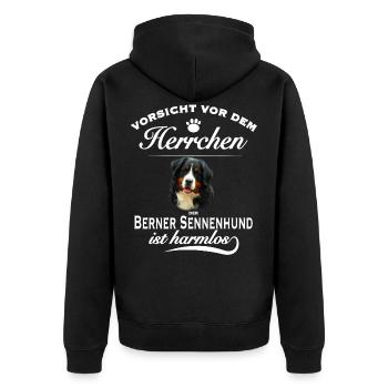 Berner Sennenhund - Vorsicht vor dem Herrchen - Unisex Premium Bio Zip Hoodie - Schwarz - Hinten - Nico (187cm)