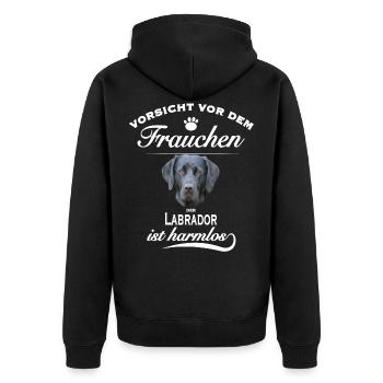 Labrador - Vorsicht vor dem Herrchen - Unisex Premium Bio Zip Hoodie - Schwarz - Hinten - Nico (187cm)