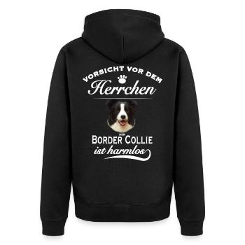 Border Collie -Vorsicht vor dem Herrchen - Unisex Premium Bio Zip Hoodie - Schwarz - Hinten - Nico (187cm)